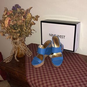 Nine West, blue leather wedges, size 7, NWOT